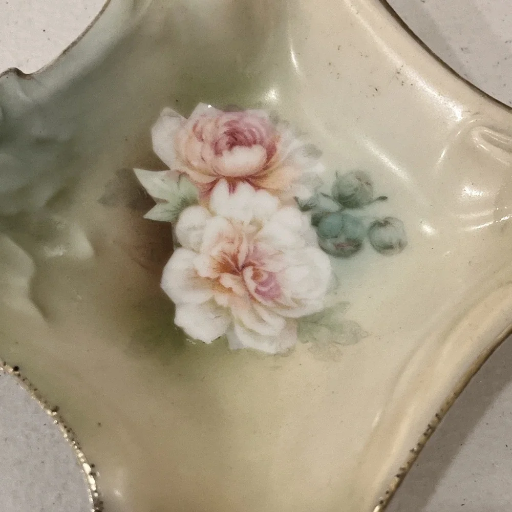 Antique RS GERMANY Odd Corners Shallow Bowl or Nut Dish, Handpainted CARNATIONS
